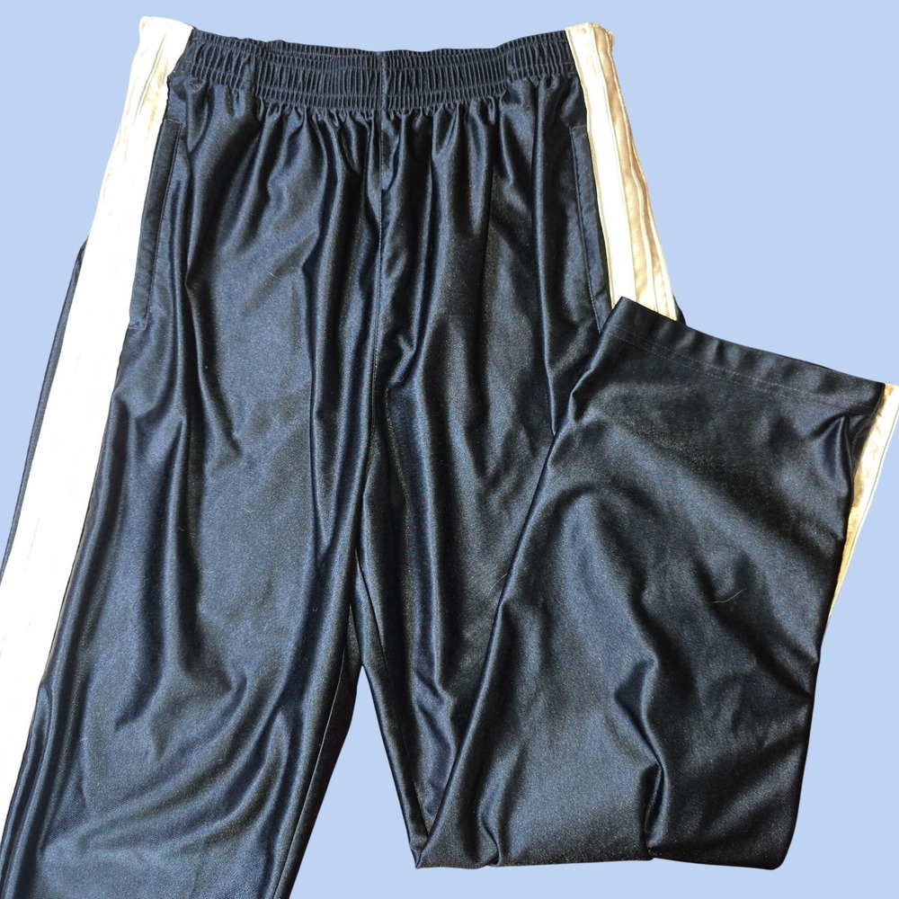 C&B Sport Vintage 1990s Tear Away Pants Shiny Navy Blue‎ White Pockets Men's M
